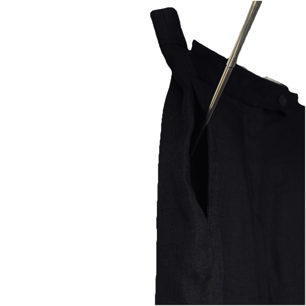 NWOT Massimo Dutti Black 100 Linen Cropped Wide Leg Trousers 8 Flat Zip Pants - Picture 4 of 8